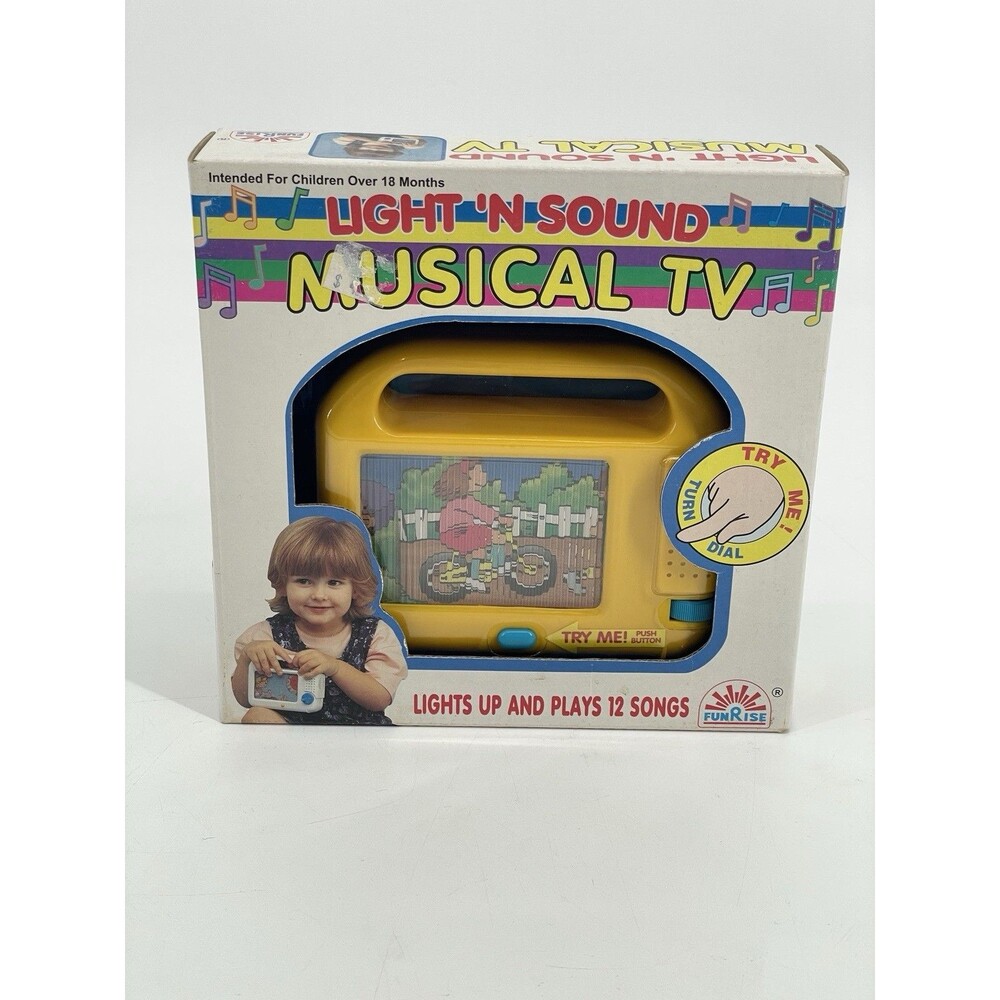 Funrise Light ’N Sound Musical TV Toy 12 Song Yellow Vintage 1990s NIB Old Stock